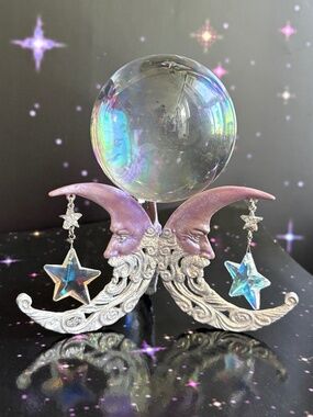 Kirks Folly Crystal Ball, Purple Moon, Celestial Whimsigoth Witchy Home Decor